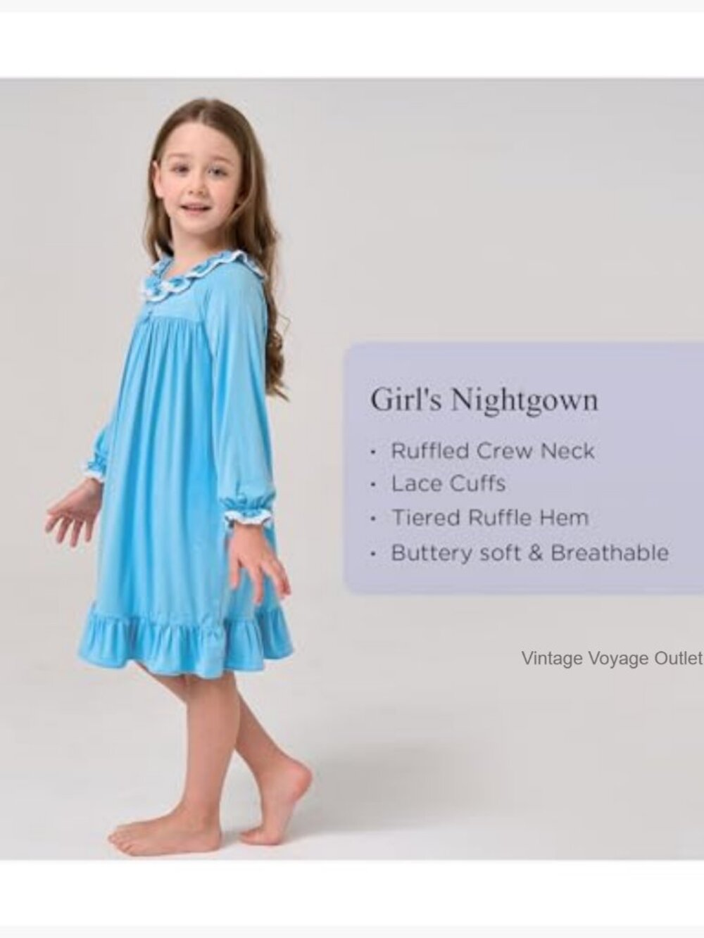 Girls Long Sleeve Princess Nightgown Pajama Dress Soft Sleepwear 3-12y - Picture 2 of 6